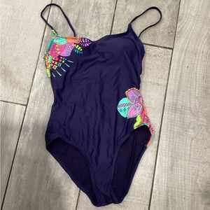 Anne Cole Vibrant Purple Floral One-Piece Swimsuit size 6